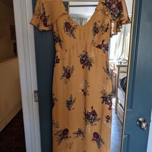 Leith flutter sleeve midi yellow floral dress ✨